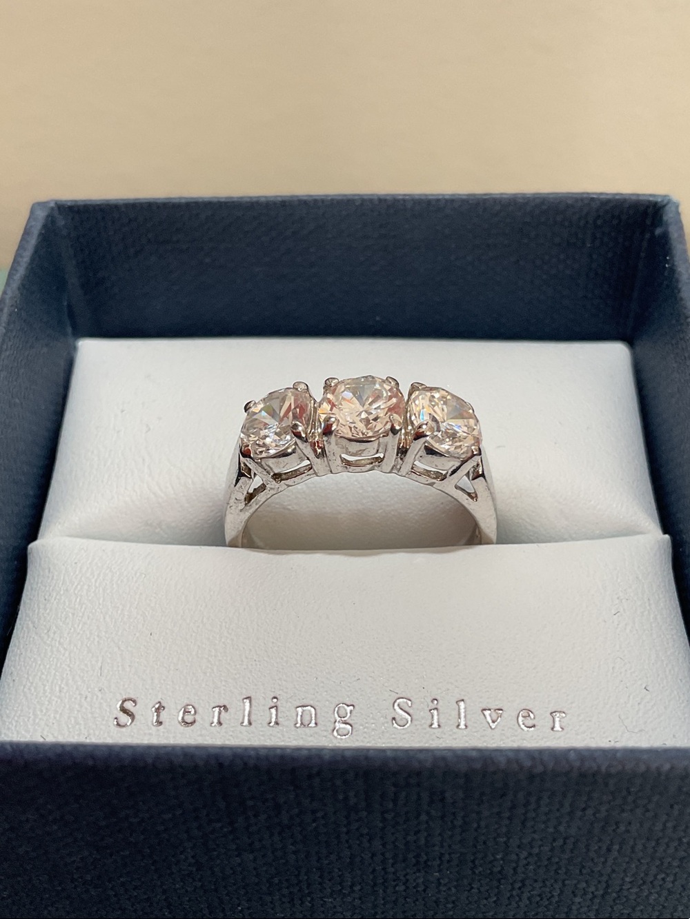 Contessa Di Capri Sterling Silver Three-Stone Ring - Size 9 - Picture 2 of 5
